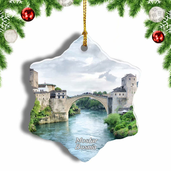 Bosnia Mostar Old Bridge Christmas Ornament 3 Inches Snow