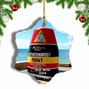 USA America Southernmost Point Key West Christmas Ornament 3 Inches Snow