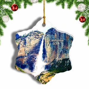 America USA Yosemite Falls California Christmas Ornament 3 Inches Snow