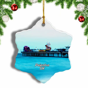 UK England Paignton Pier Christmas Ornament 3 Inches Snow