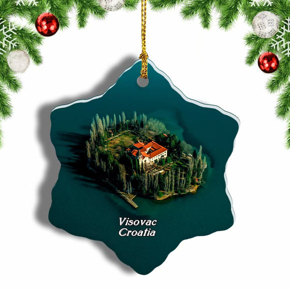 Croatia Visovac Island Krka Park Christmas Ornament 3 Inches Snow