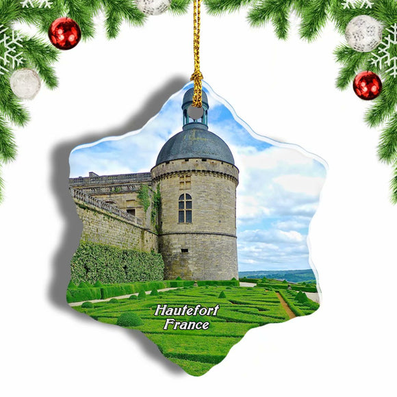 France Hautefort Castle Christmas Ornament 3 Inches Snow