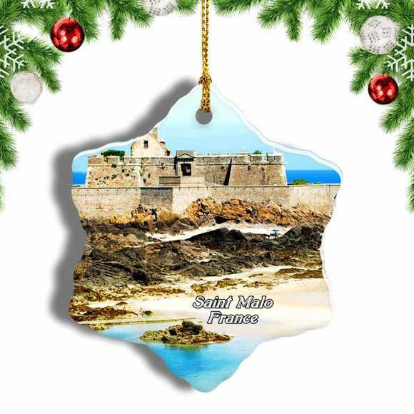 France Saint Malo Castle Christmas Ornament 3 Inches Snow