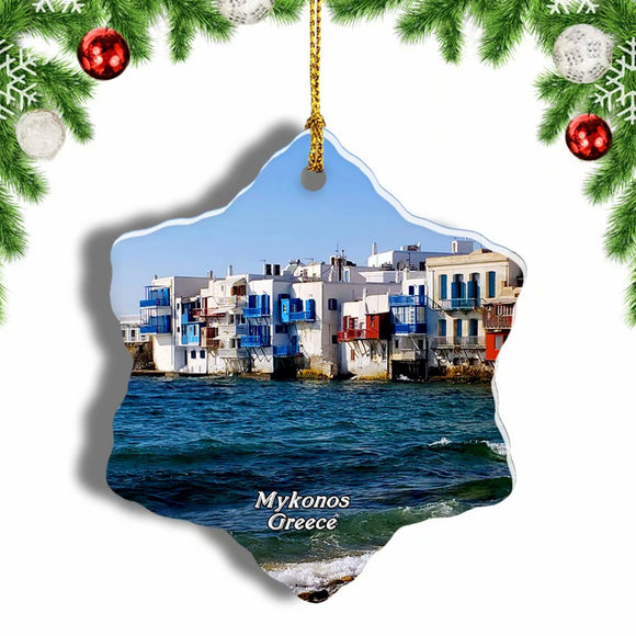 Greece Little Venice Mykonos Christmas Ornament 3 Inches Snow