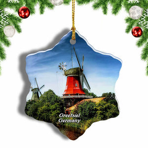 Germany Windmill  Greetsiel Christmas Ornament 3 Inches Snow