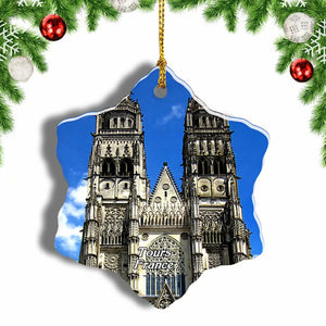 France St. Gatien Cathedral Tours Christmas Ornament 3 Inches Snow