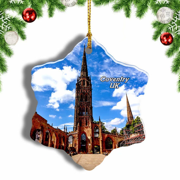 UK England Coventry Cathedral Christmas Ornament 3 Inches Snow