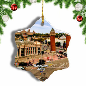 Spain Suare Barcelona Christmas Ornament 3 Inches Snow