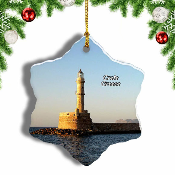 Greece Chania Venetian Lighthouse Chania Crete Christmas Ornament 3 Inches Snow