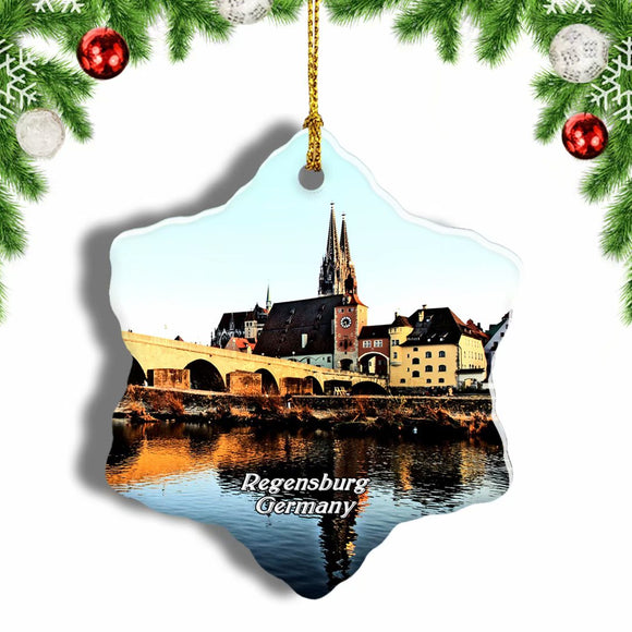 Germany Old Stone Bridge Regensburg Christmas Ornament 3 Inches Snow