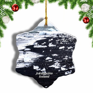 Iceland Jokulsarlon Diamond Beach Christmas Ornament 3 Inches Snow