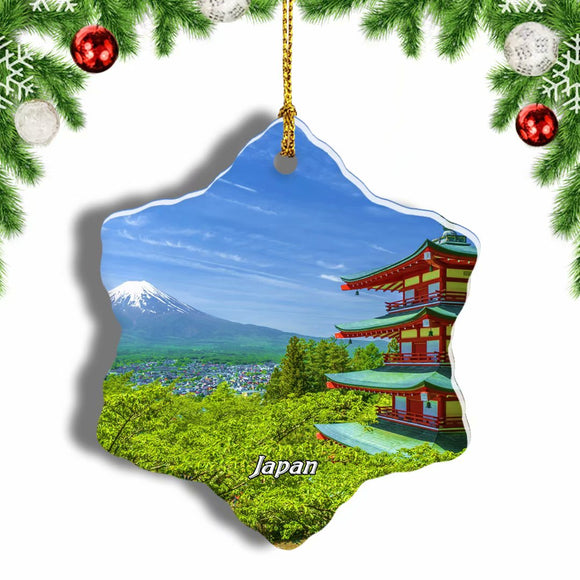 Mount Fuji Chureito Pagoda Japan Christmas Ornament 3 Inches Snow