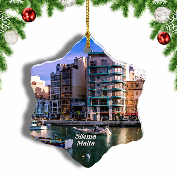 Malta Sliema Christmas Ornament 3 Inches Snow