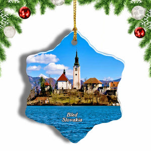 Lake Bled Slovenia Christmas Ornament 3 Inches Snow