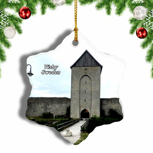 Sweden Visby City Wall Christmas Ornament 3 Inches Snow