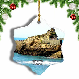 France Rock of the Virgin Biarritz Christmas Ornament 3 Inches Snow