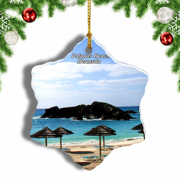 Bermuda Beach Palapas Christmas Ornament 3 Inches Snow