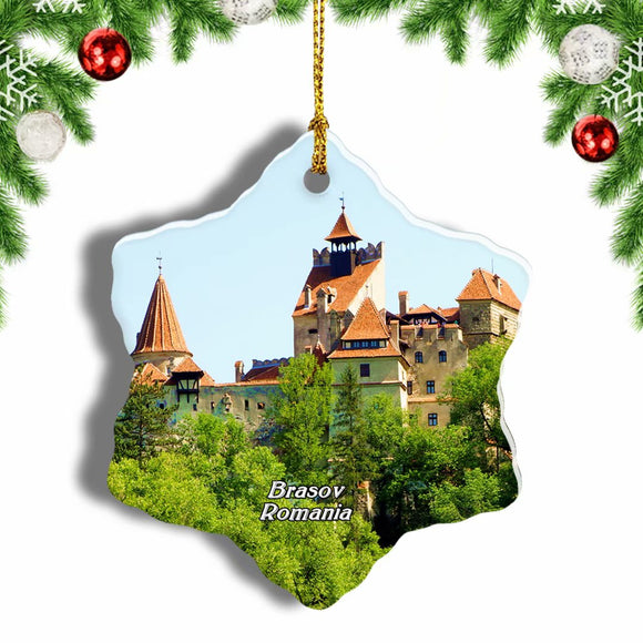 Bran Castle Brasov Romania Christmas Ornament 3 Inches Snow