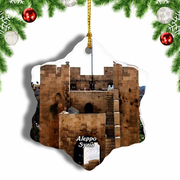 Aleppo Citadel Syria Christmas Ornament 3 Inches Snow