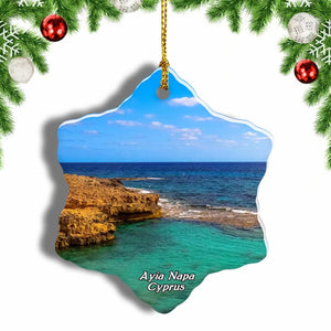 Cyprus Ayia Napa Blue Lagoon Christmas Ornament 3 Inches Snow