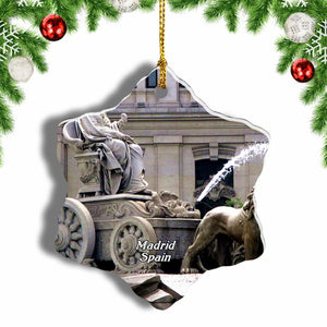 Spain Cibeles Square Prado Madrid Christmas Ornament 3 Inches Snow