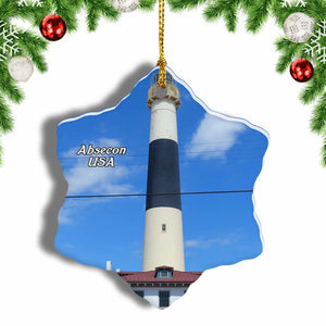 America USA  Absecon Lighthouse Christmas Ornament 3 Inches Snow