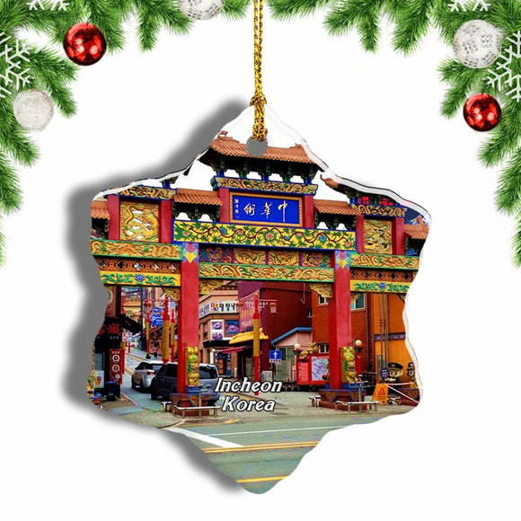 Incheon Chinatown Korea Christmas Ornament 3 Inches Snow