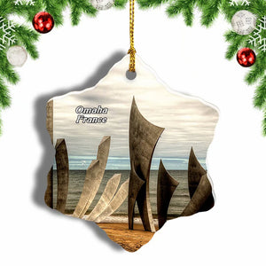 France Omaha Beach Christmas Ornament 3 Inches Snow