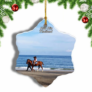 Thailand Horse Riding Beach Hua Hin Christmas Ornament 3 Inches Snow