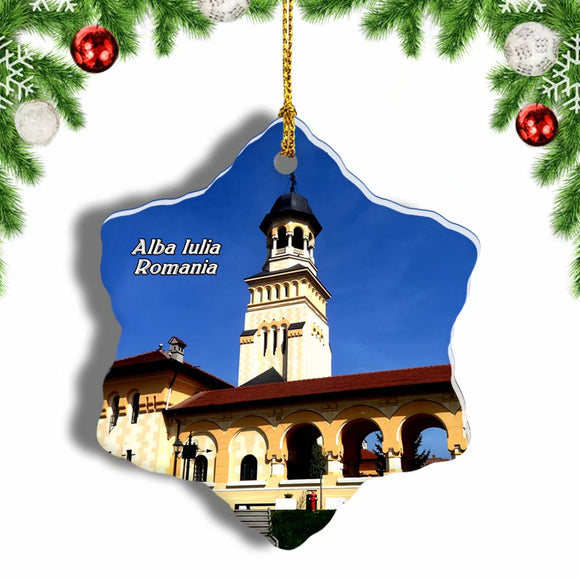 Romania Alba Iulia Castle Christmas Ornament 3 Inches Snow