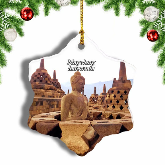 Indonesia Borobudur Temple Magelang Christmas Ornament 3 Inches Snow