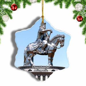 Statue of Chinggis Khan Ulaanbaatar Mongolia Christmas Ornament 3 Inches Snow