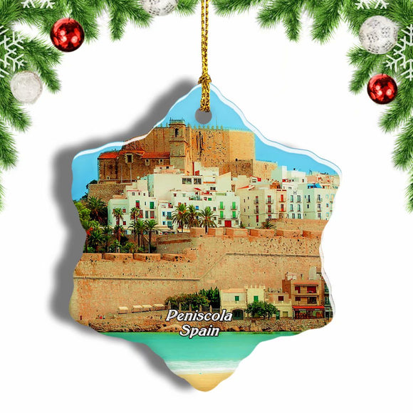 Spain Peniscola Castle Christmas Ornament 3 Inches Snow