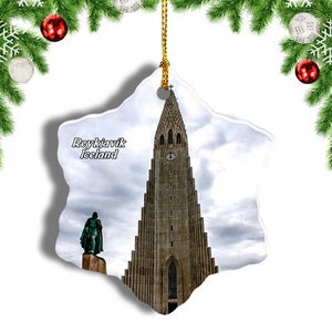 Iceland Hallgrimskirkja  Reykjavik Christmas Ornament 3 Inches Snow