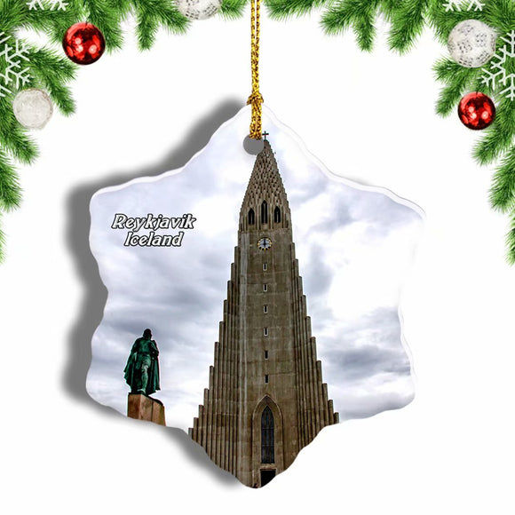 Iceland Hallgrimskirkja  Reykjavik Christmas Ornament 3 Inches Snow