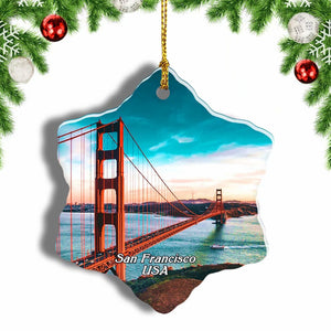 USA America Golden Gate Bridge San Francisco Christmas Ornament 3 Inches Snow