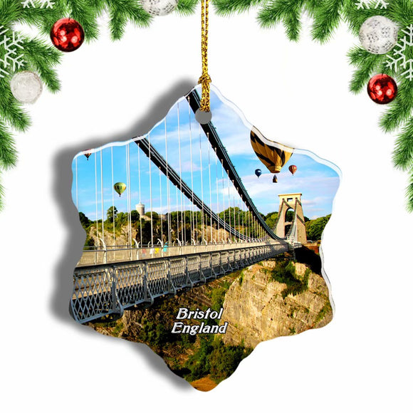 UK England Balloon Clifton Suspension Bridge  Bristol Christmas Ornament 3 Inches Snow