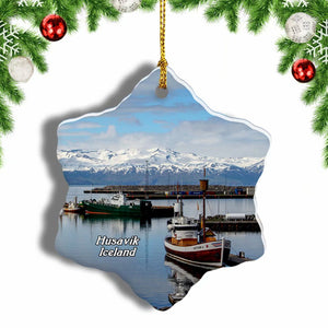 Iceland Husavik Port Christmas Ornament 3 Inches Snow