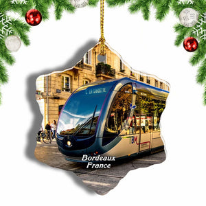 France Bordeaux Tram Christmas Ornament 3 Inches Snow