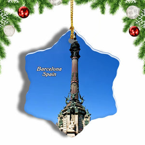 Spain Columbus Memorial Tower Barcelona Christmas Ornament 3 Inches Snow