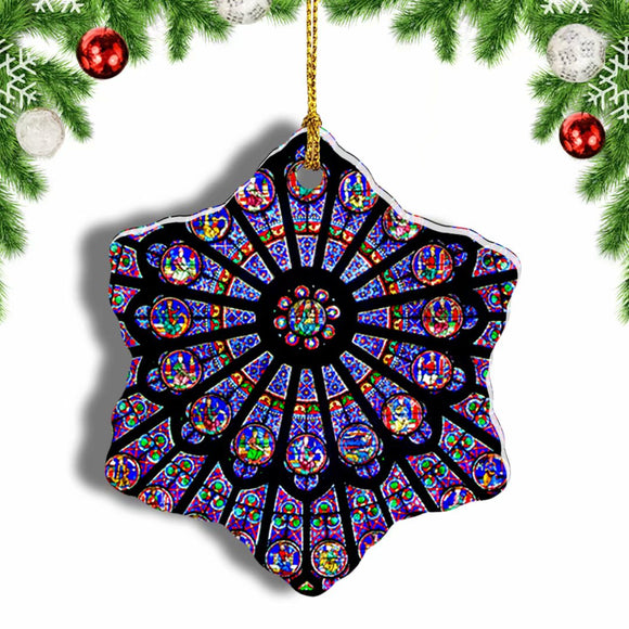 France Notre Dame de Paris Windows Christmas Ornament 3 Inches Snow