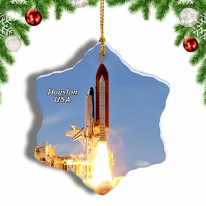 USA America Space Center Houston Christmas Ornament 3 Inches Snow