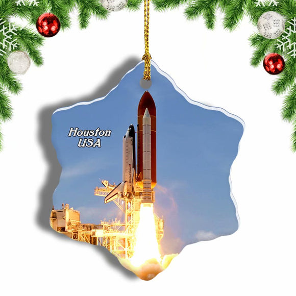 USA America Space Center Houston Christmas Ornament 3 Inches Snow