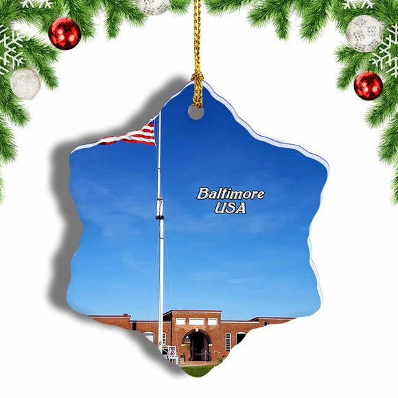 USA America Fort McHenry National Monument Baltimore Christmas Ornament 3 Inches Snow