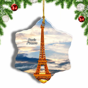 France Eiffel Tower Paris Christmas Ornament 3 Inches Snow