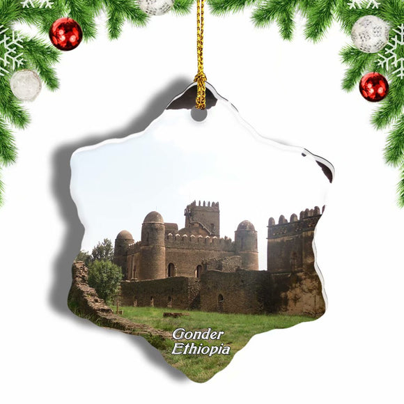 Ethiopia Gonder Castle Christmas Ornament 3 Inches Snow