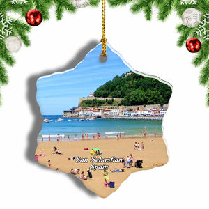 Spain La Concha Beach San Sebastian Christmas Ornament 3 Inches Snow