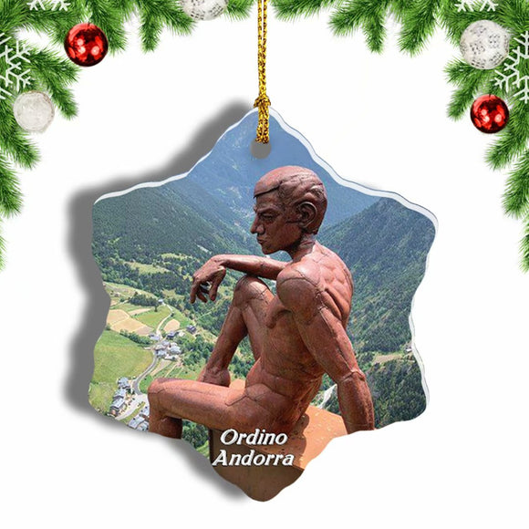 Andorra Ordino Statue Christmas Ornament 3 Inches Snow