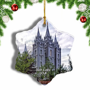 USA America Temple Square Salt Lake Christmas Ornament 3 Inches Snow