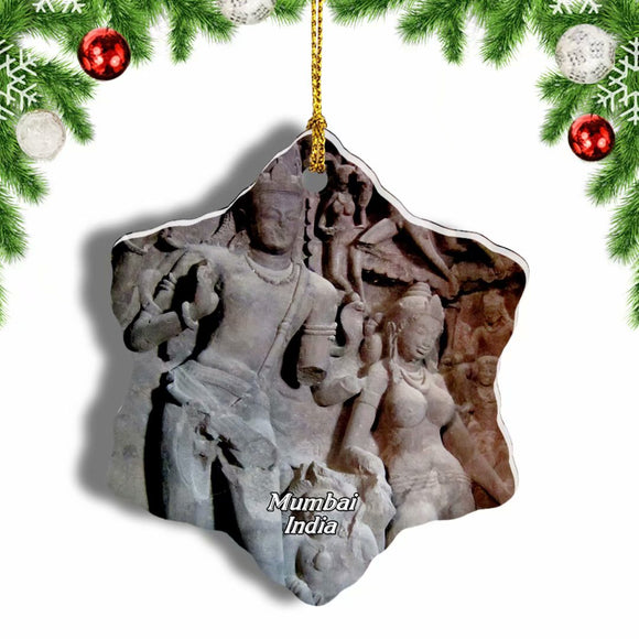 India Elephanta Caves Mumbai Christmas Ornament 3 Inches Snow